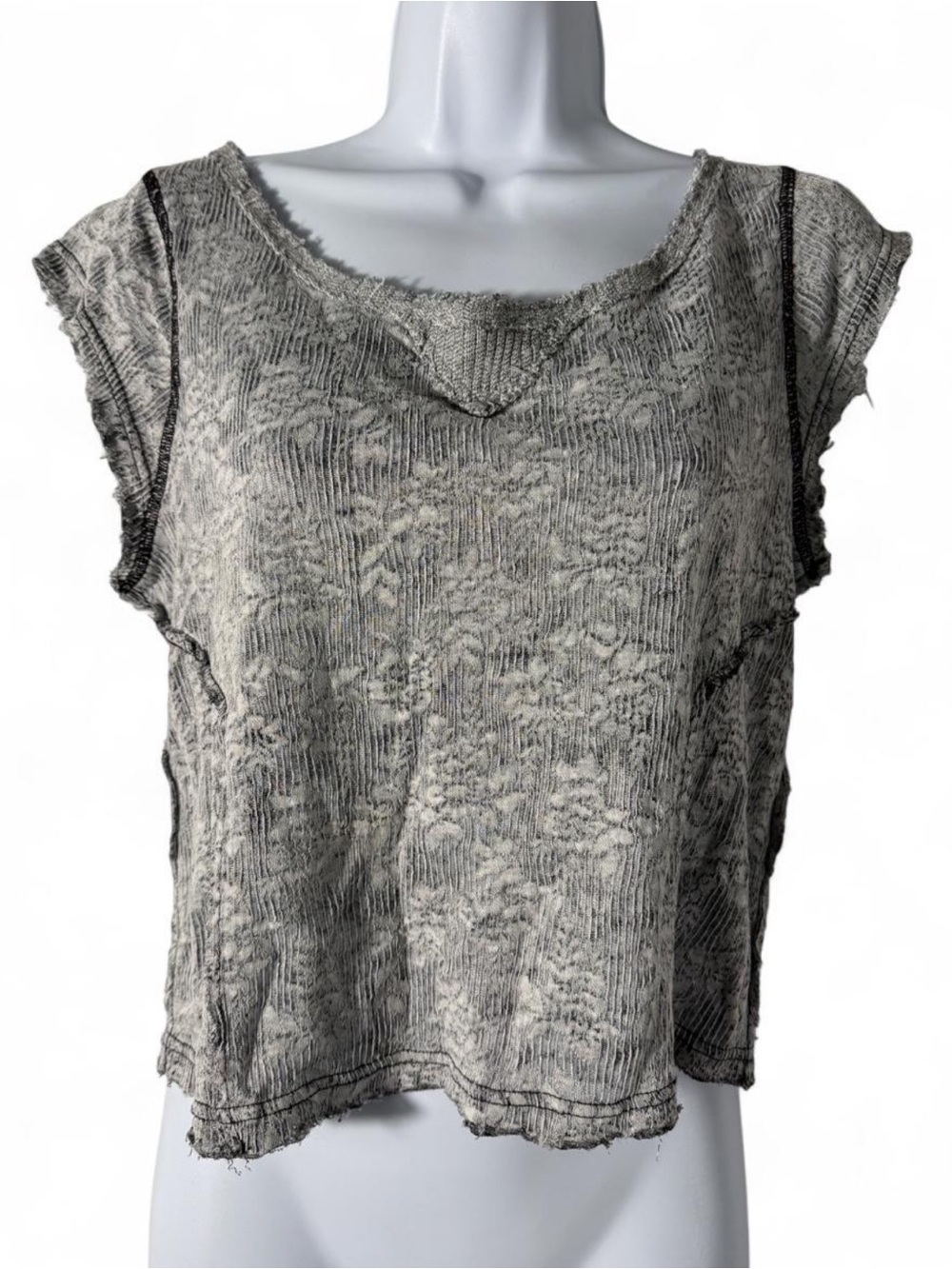 We The Free Distressed Knit Cap Sleeve Top in Grey
